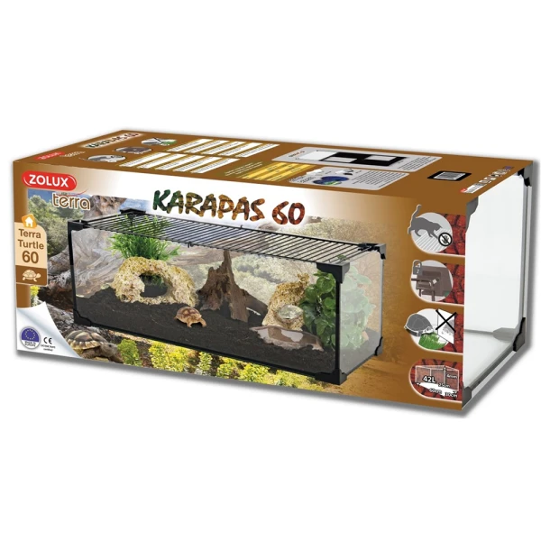 Zolux Karapas Terra Pro 60 - szklane terrarium dla żółwi 60x30x25cm 45L