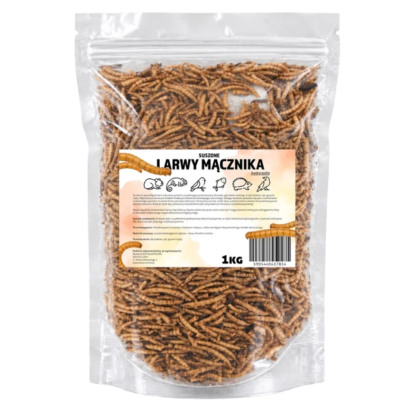 Suszone Larwy Mącznika 1kg Pokarm dla Ptaków Ryb Gryzoni Jeży