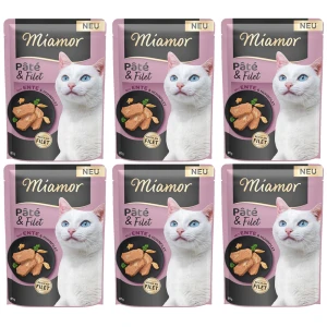MIAMOR Pâté & Filet Kaczka Kurczak 6x85g Saszetka Karma Mokra dla Kotów