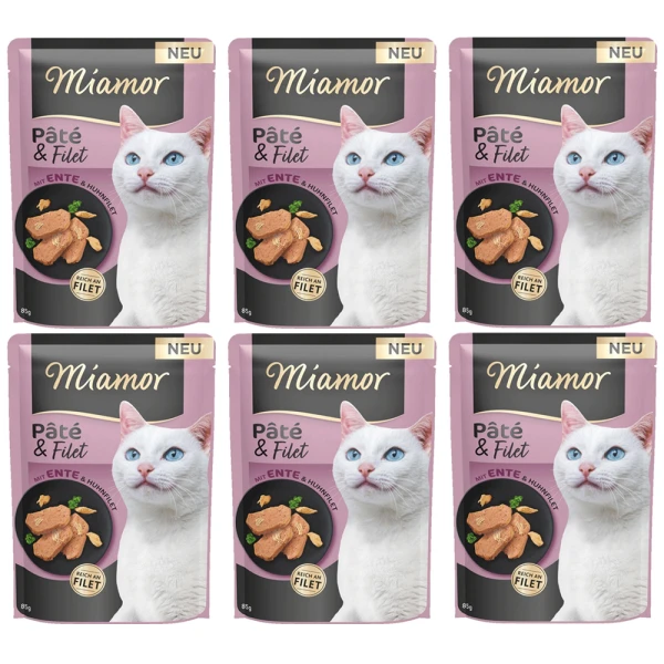 MIAMOR Pâté & Filet Kaczka Kurczak 6x85g Saszetka Karma Mokra dla Kotów