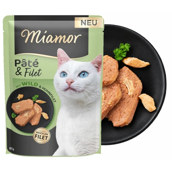 MIAMOR Pâté & Filet Dziczyzna Kurczak 85g Saszetka Karma Mokra dla Kotów