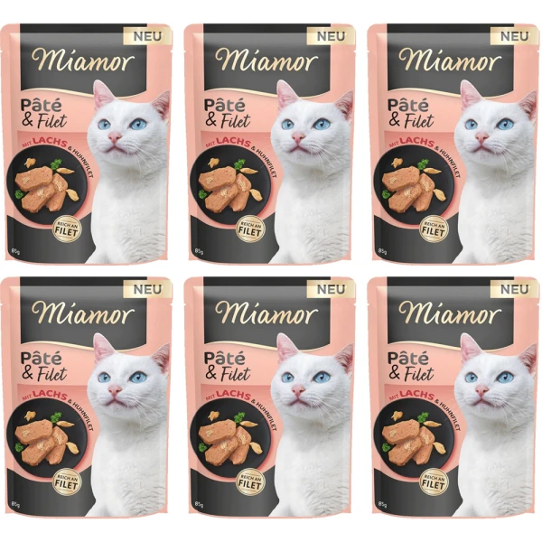 MIAMOR Pâté & Filet Łosoś Kurczak 6x85g Saszetka Karma Mokra dla Kotów