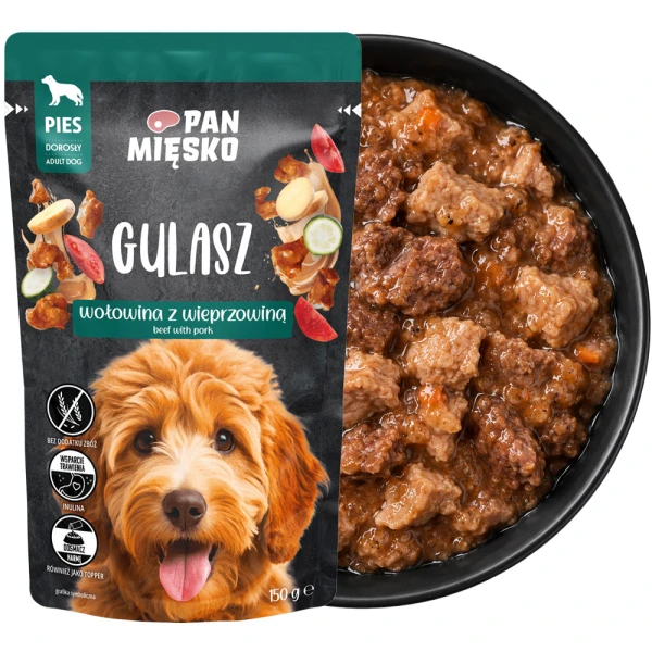 PAN MIĘSKO Gulasz Wołowina Wieprzowina 150g Karma Mokra dla Psów Dorosłych