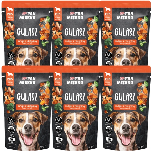 PAN MIĘSKO Gulasz Indyk z Cielęciną 6x150g Karma Mokra dla Psów Dorosłych